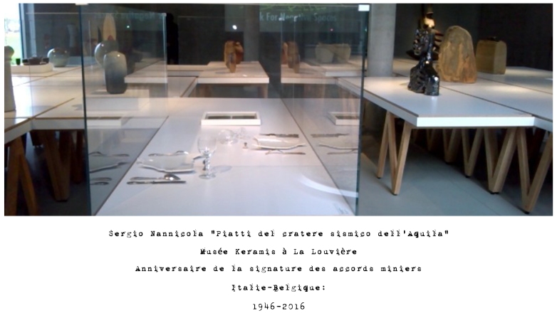 Les "plats de cratère sismique de L'Aquila" déjà exposées dans la galerie Koma de Mons, en Août de cette année, ont été inaugurés ce samedi 11/05 au Musée Keramis à La Louvière dans le cadre des accords signés récidive l'exploitation minière Italie-Belgique: 1946-2016 